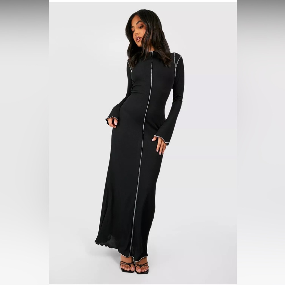 Boohoo PETITE SEAM DETAIL RIB MAXI DRESS